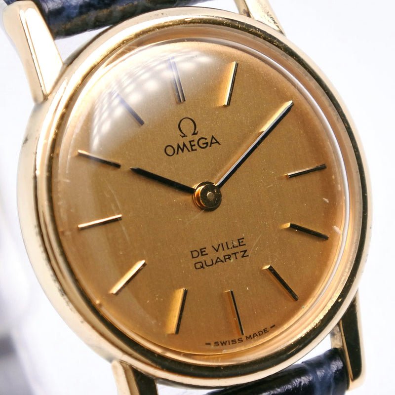 [OMEGA] Omega Devil/Devil Watch 1350 Gold Plating x Leather Gold Quartz Analog Gold Dial de Ville Ladies B-Rank