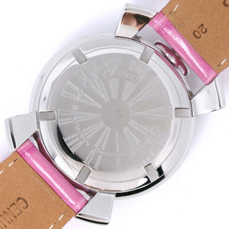 [Gaga Milano] Gaga Milano 
 Manurer 40 relojes 
 Acero inoxidable x cuero rosa cuarzo exhibición analógica de la dial de la concha de carcasa 40 damas a-rank