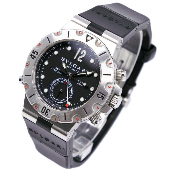 【BVLGARI】ブルガリ
 ディアゴノ スクーバ 200M SD38SGMT ステンレススチール×ラバー 黒 自動巻き メンズ 黒文字盤 腕時計