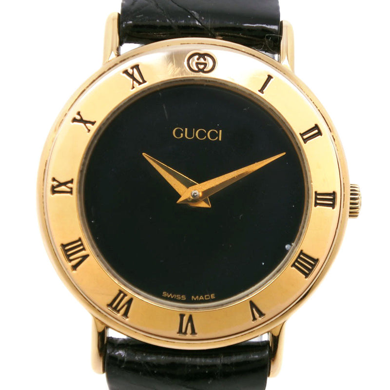 GUCCI] Gucci watch 3000.2.L gold plating x leather black quartz