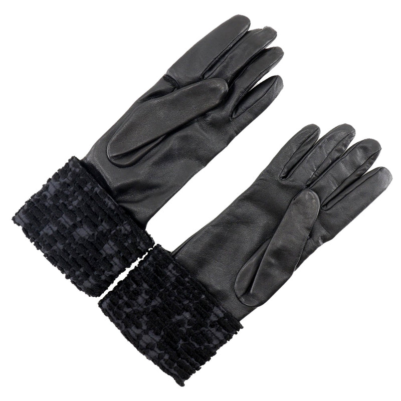 [Hermes] Guantes de guantes Hermes Lambsker x Satin Black Glove Damas A-Rank