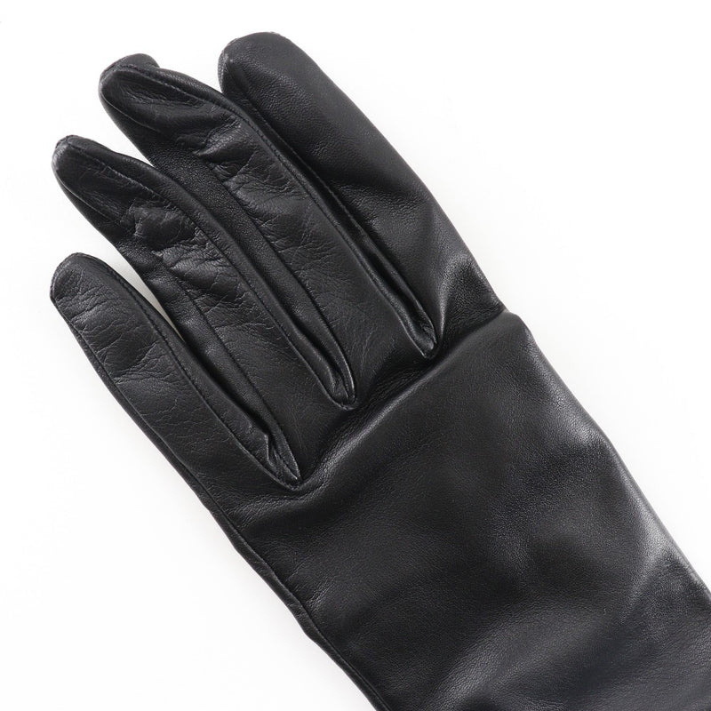 [Hermes] Guantes de guantes Hermes Lambsker x Satin Black Glove Damas A-Rank
