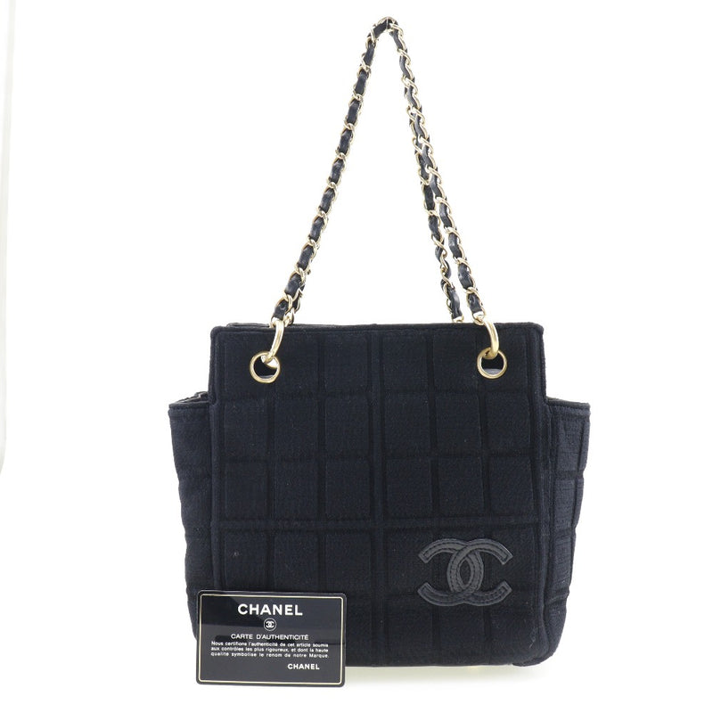 CHANEL Chocolate Bar Coco Mark Handbag Tote Bag Enamel Patent Leather Black  A20131