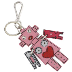 [PRADA] Prada Charm Robot Metal x Leather Pink Ladies Keychain A-Rank