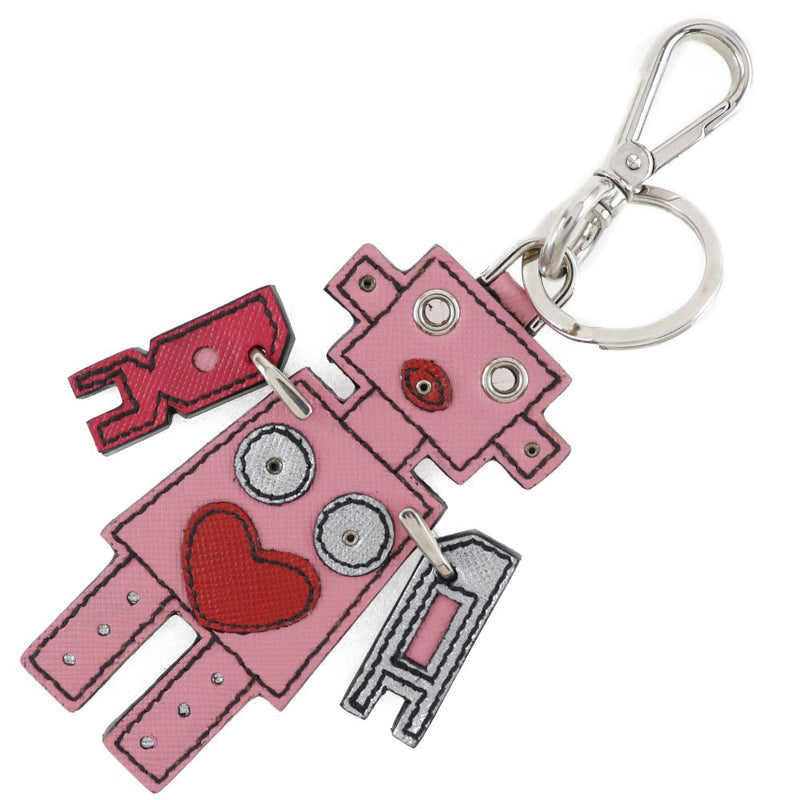 [PRADA] Prada Charm Robot Metal x Leather Pink Ladies Keychain A-Rank