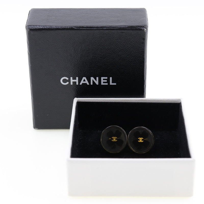 CHANEL CC mark Rhinestone earrings Plastic/Silver plated Black