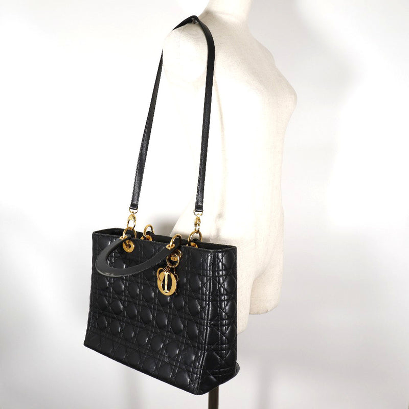 [DIOR] Christian Dior Lady Dior Large Kanage 2WAY Shoulder Calf Black/Gold Bracket Ladies Handbag