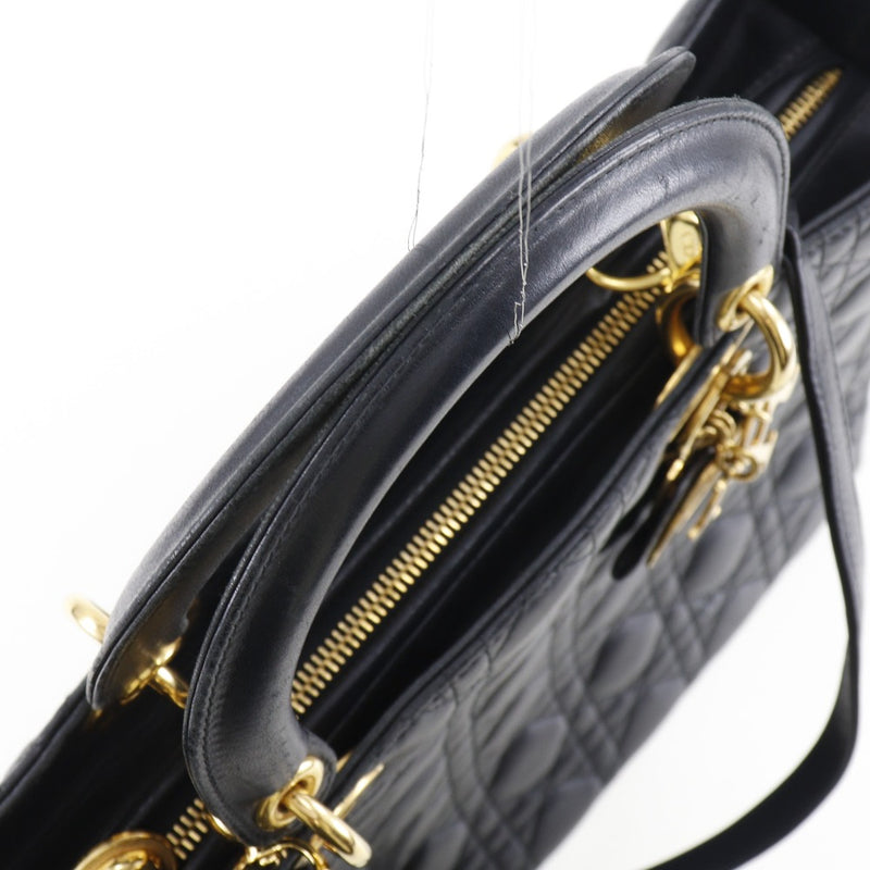 [DIOR] Christian Dior Lady Dior 대형 Kanage 2way 어깨 송아지 검은/금 브래킷 숙녀 핸드백