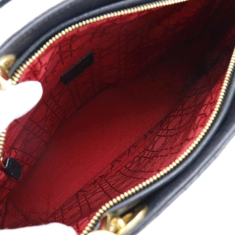 【Dior】クリスチャンディオール
 レディディオール ラージ カナージュ 2WAYショルダー カーフ 黒/ゴールド金具 レディース ハンドバッグ