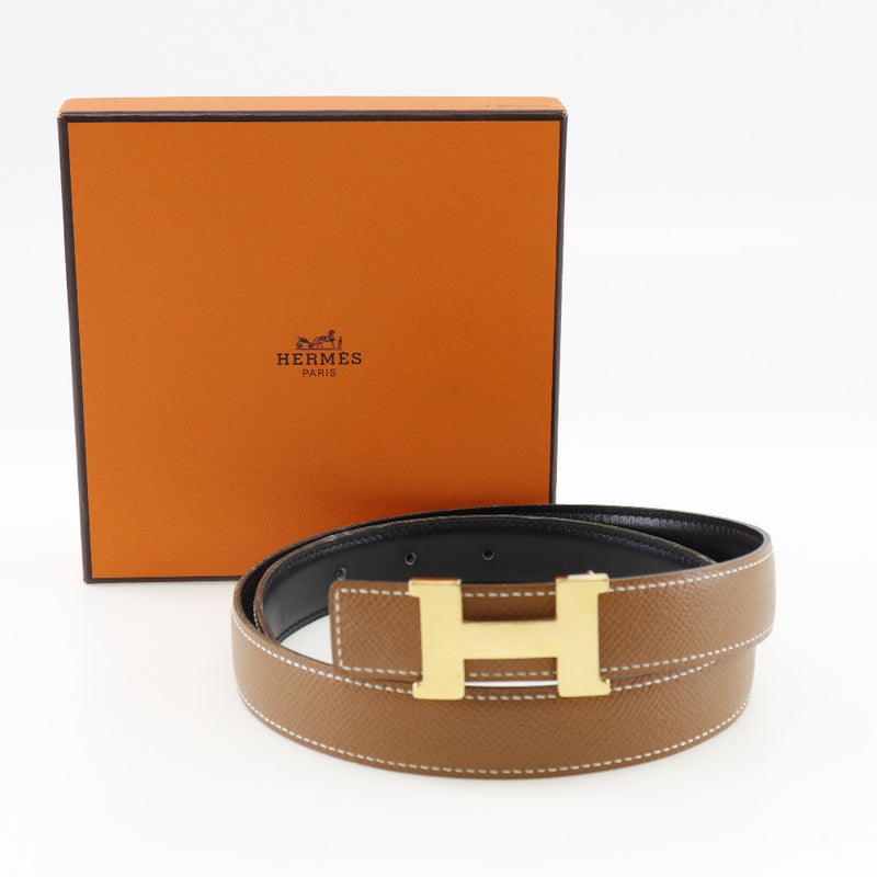 [Hermes] Hermes H Belt Belt Belt Minicon Stance reversible Kushbell x chapado de oro Negro/té □ B Damas grabadas