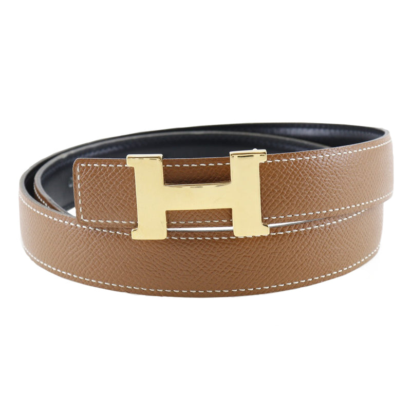 [HERMES] Hermes H belt Belt Belt Minicon Stance Reversible Kushbell x Gold plating Black/Tea □ B engraved Ladies