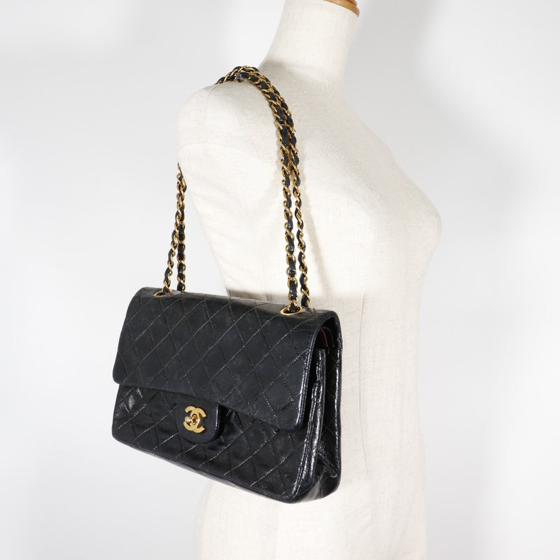 Chanel Quilted Coco Mark Chain Shoulder Bag Fringe Lambskin Black Gold  Hardware