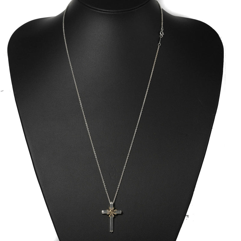 [TIFFANY & CO.] Tiffany Signature Cross 60cm Chain Silver 925 × K18 Gold Ladies Necklace A Rank