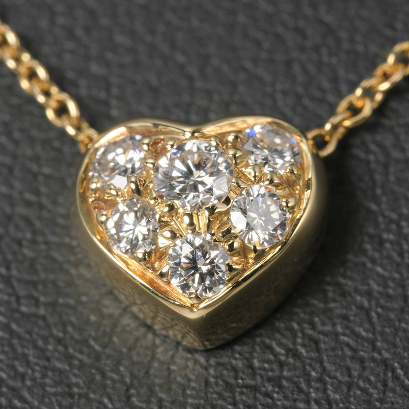 [TIFFANY & CO.] Tiffany Pave Heart 2.60g K18 Yellow Gold x 6P Diamond Ladies Necklace A+Rank