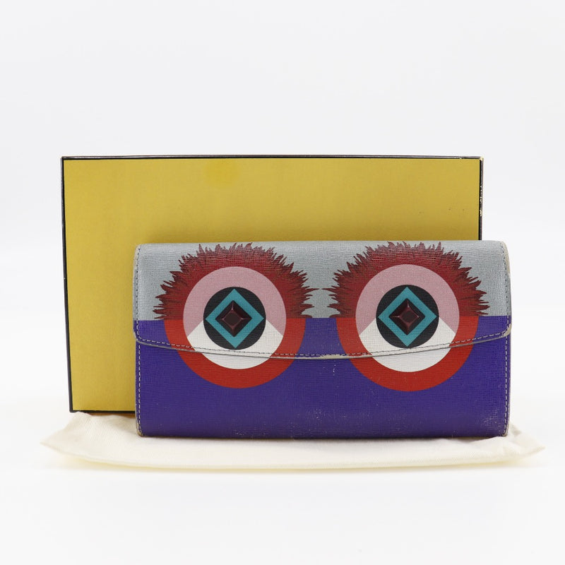 [FENDI]芬迪 Monster Bag Bugs Eye 8M0340 88E F0V1V 皮革灰色/紫色女士长钱包