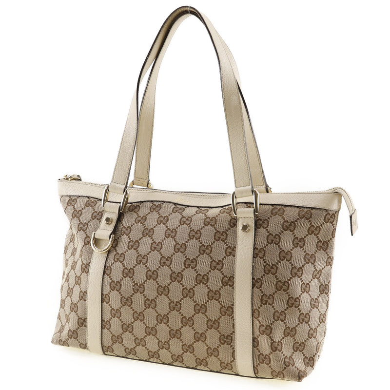 GUCCI Gucci Abbey line tote bag 141470 GG canvas x leather beige