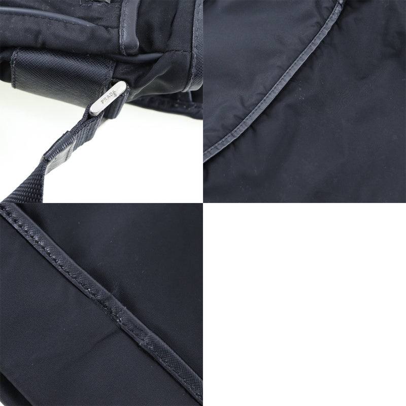 [Prada] Prada Messenger Bag肩带徽标板板尼龙黑色对角线A4襟翼Messenger Bag unisex