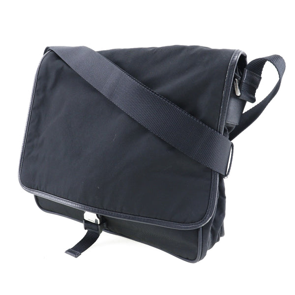 [Prada] Prada Messenger Bag Shoulder Logotipo Placa Nylon Negro Diagonal Hombro A4 Flap Messenger Bag Unisex