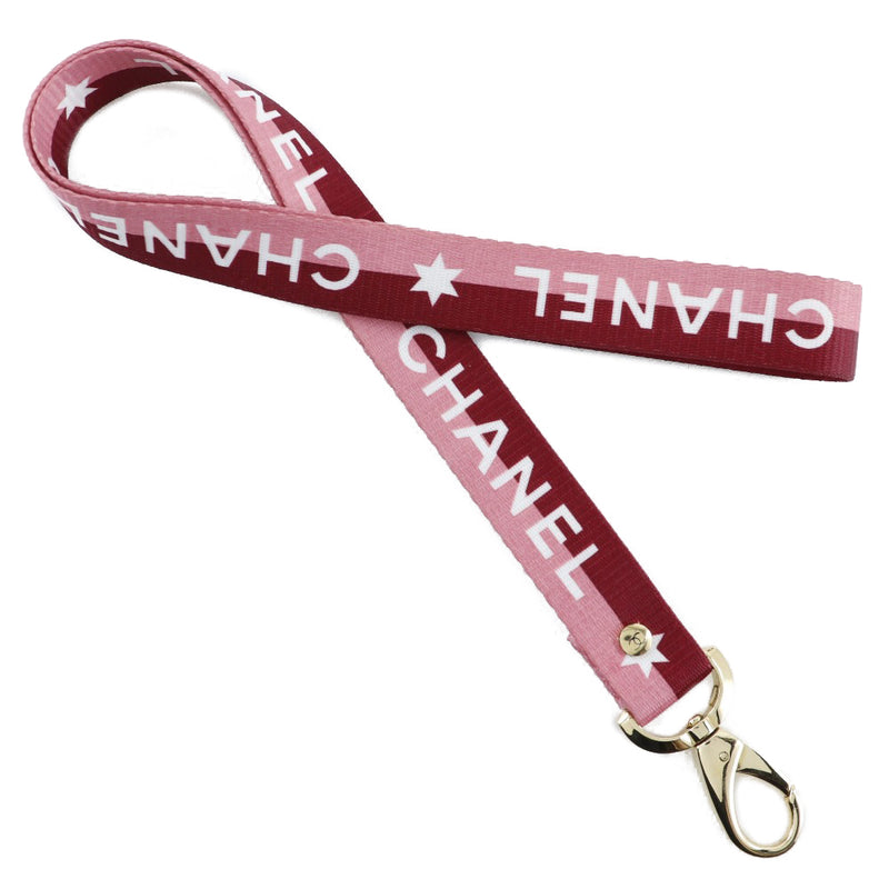[CHANEL] Chanel Neck Strap Strap Logo Nylon x Gold Plating Pink/Red 01P engraved NECK STRAP Ladies