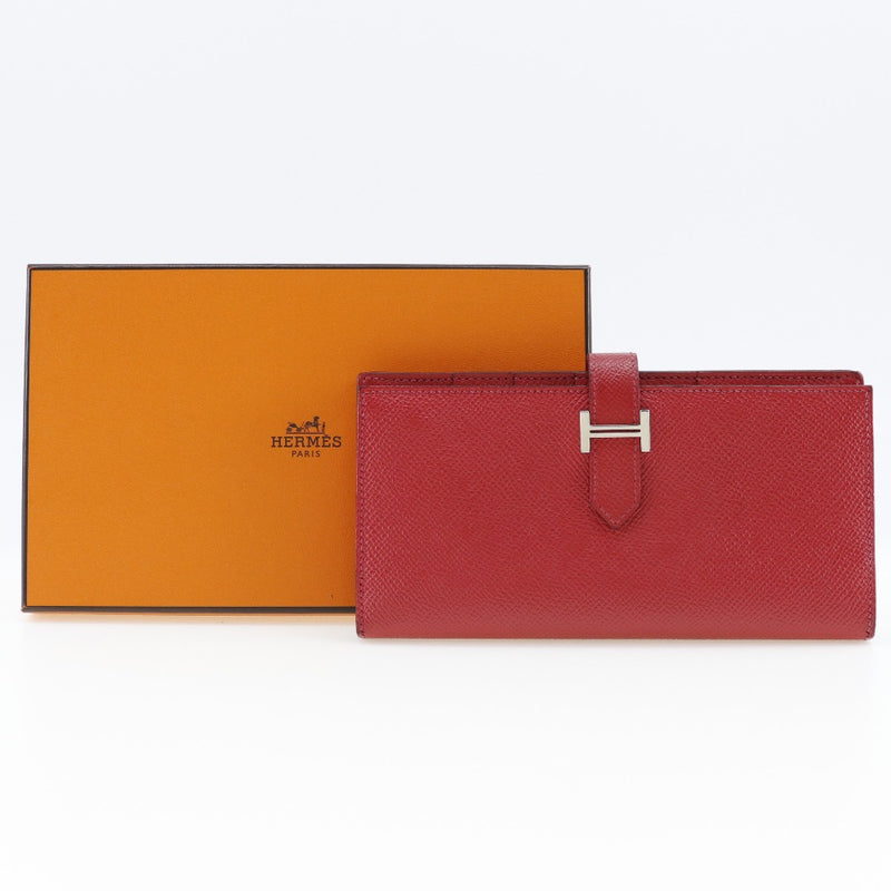 [HERMES] Hermes Beansfre Long Wallet Vo Epson Red □ R -engraved belt BeanSufla Ladies