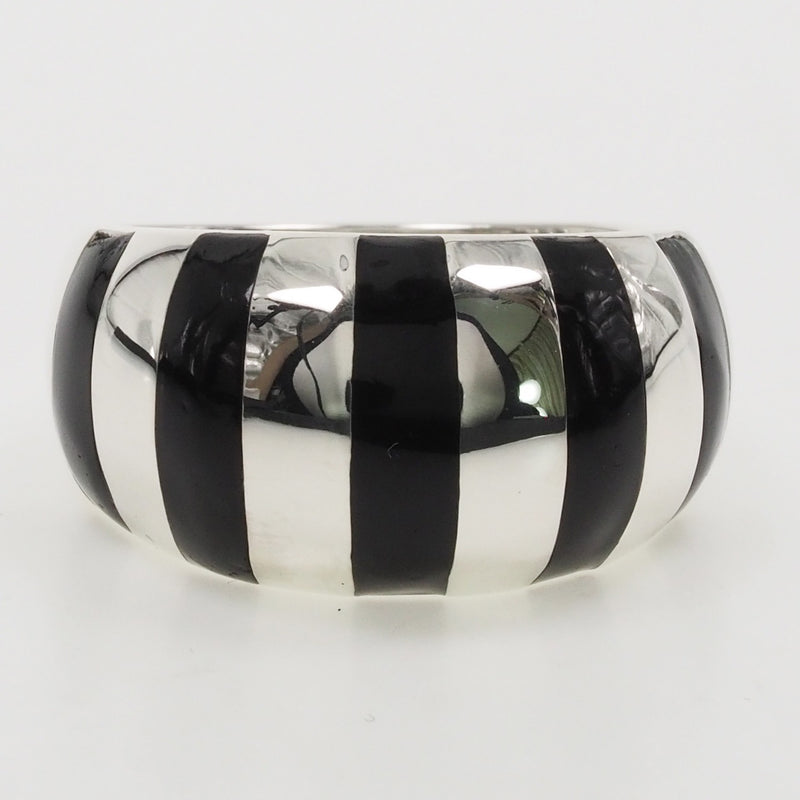 [TIFFANY & CO.] Tiffany Stripe Dome No. 12 Ring / Ring Vintage Silver 925 × Enamel Striped Dome Ladies A Rank