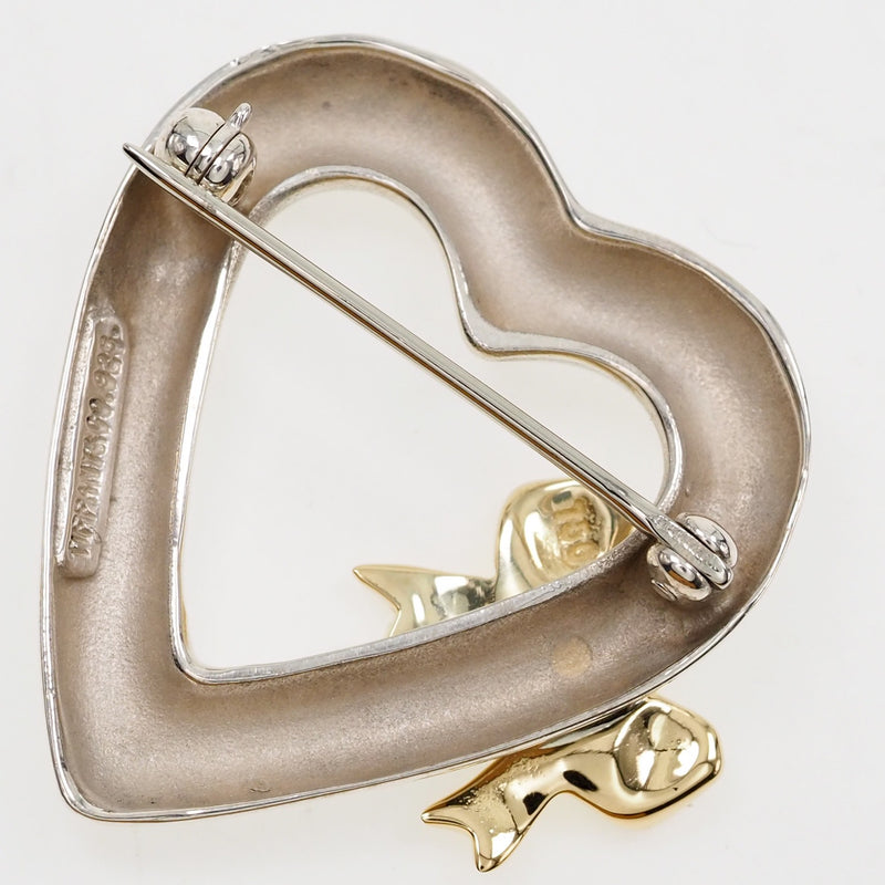 [TIFFANY & CO.] Tiffany Heart Ribbon Vintage Silver 925 × K18 Gold_Broches A Rank