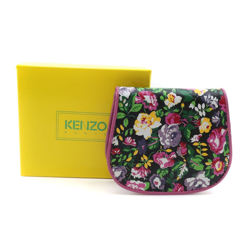[KENZO] Kenzo Flower Pattern Cowhide Pink Ladies Bi-Fold Wallet A-Rank
