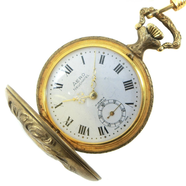 [Aero Watch] Aero Watch NEUCHATEL Incabloc Smoseco Manual Winding 17 Jewels Antique Manual Winding Analog Display _ White Dial Pocket Watch