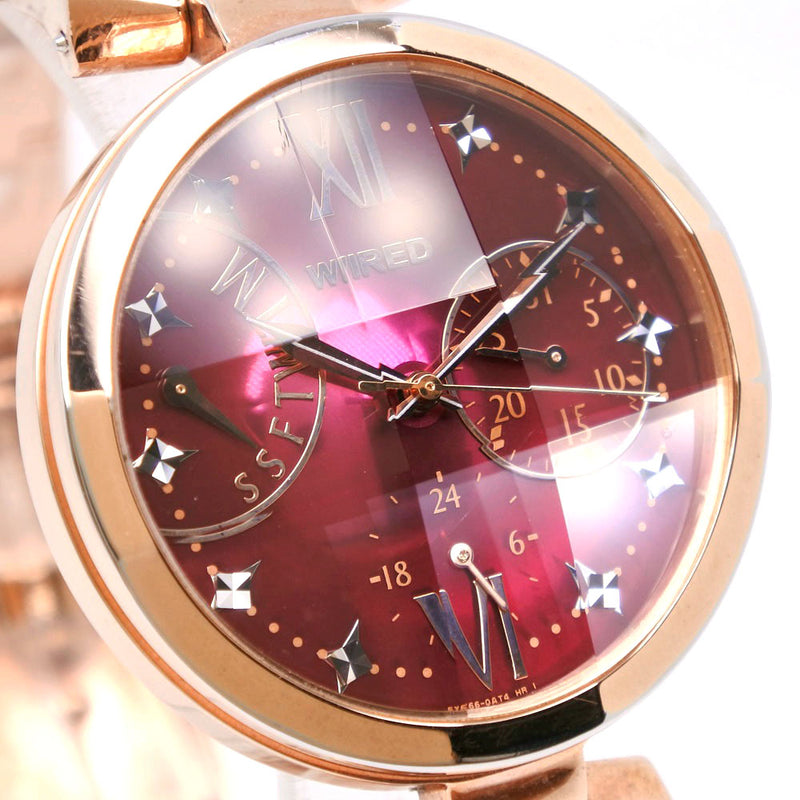[SEIKO] SEIKO 유선 시계 매력적인 캐주얼 컬렉션 5Y66-0AM0 스테인리스 스틸 스틸 핑크 골드 쿼츠 레드 다이얼 유선 여성