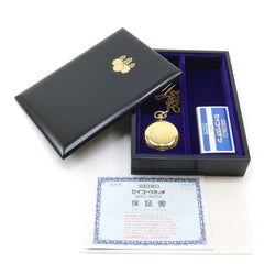 [Seiko] Dado el primer ministro de Seiko ☆Reloj de bolsillo de cuarzo de lujo Seiko con caja de madera 7n07-001a Gold Quartz Display Analog Gold Dial Pocket Clock S Rank