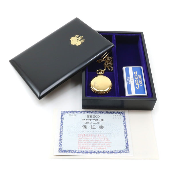 [SEIKO] Given the Prime Minister of Seiko ☆SEIKO Luxury quartz type pocket watch with wooden box 7N07-001A Gold Quartz Analog display Men's Gold Dial Pocket Clock S rank