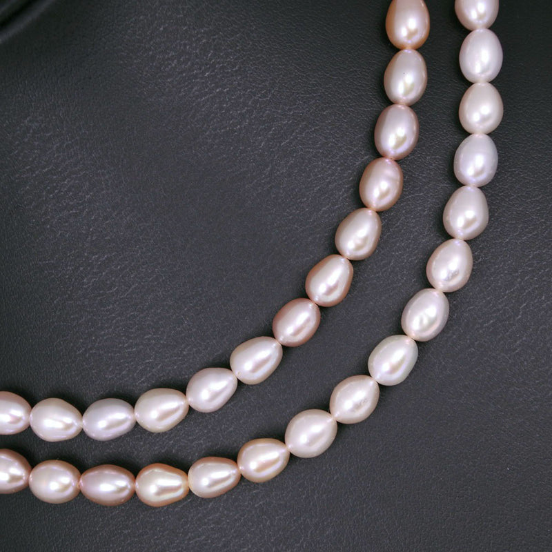 真珠 ネックレス ロング 2重6.8～7.4ｍｍ パール×シルバー Pearl