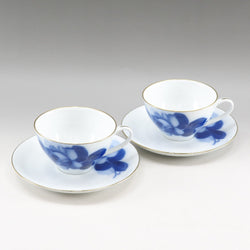 [OKURA] Okura Ceramic Park Blue Rose Cup & Saucer × 2 Porcelain _ Tableware A+Rank
