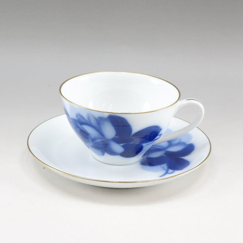 [OKURA] Okura Ceramic Park Blue Rose Cup & Saucer × 2 Porcelain _ Tableware A+Rank