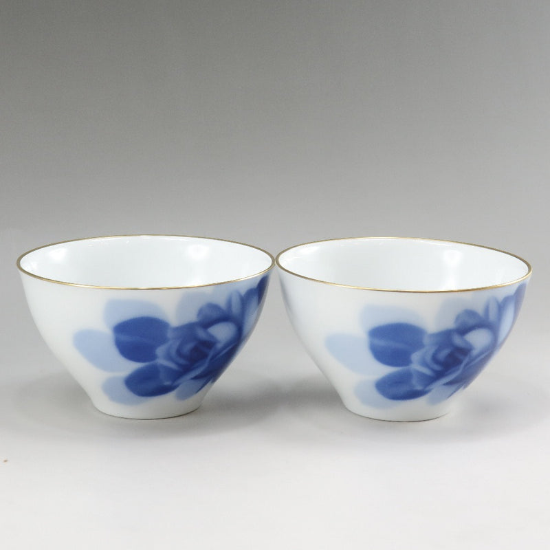 [Okura] Okura Ceramic Park Blue Rose Cup & Saucer × 2 Porcelain _ Tallware A+Rank