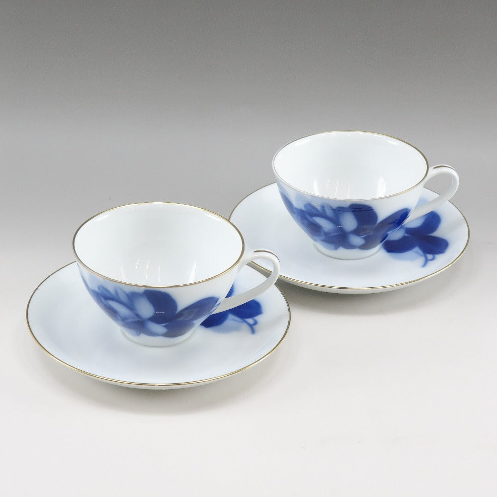 OKURA] Okura Ceramics Blue Rose Cup & Saucer x 2 Porcelain_
