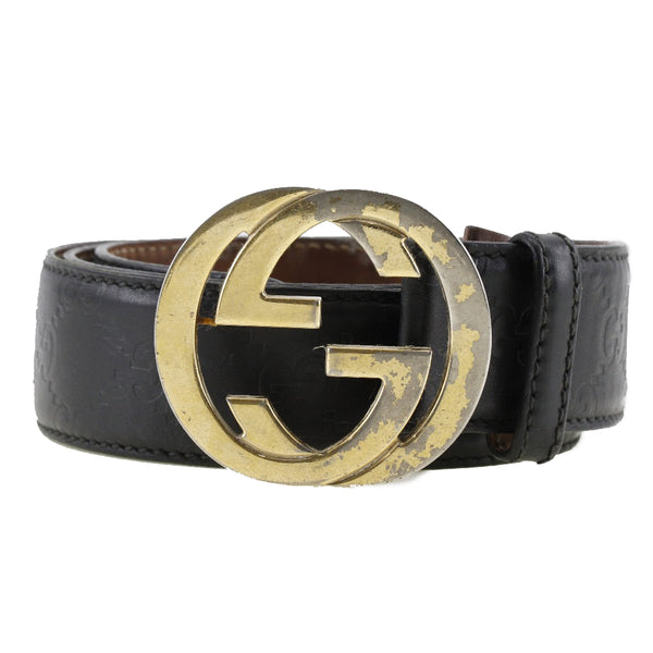 [Gucci] Gucci 
 Cinturón de enclavamiento 
 GG 114876 SHIMA Cuero negro entrelazado B-rank