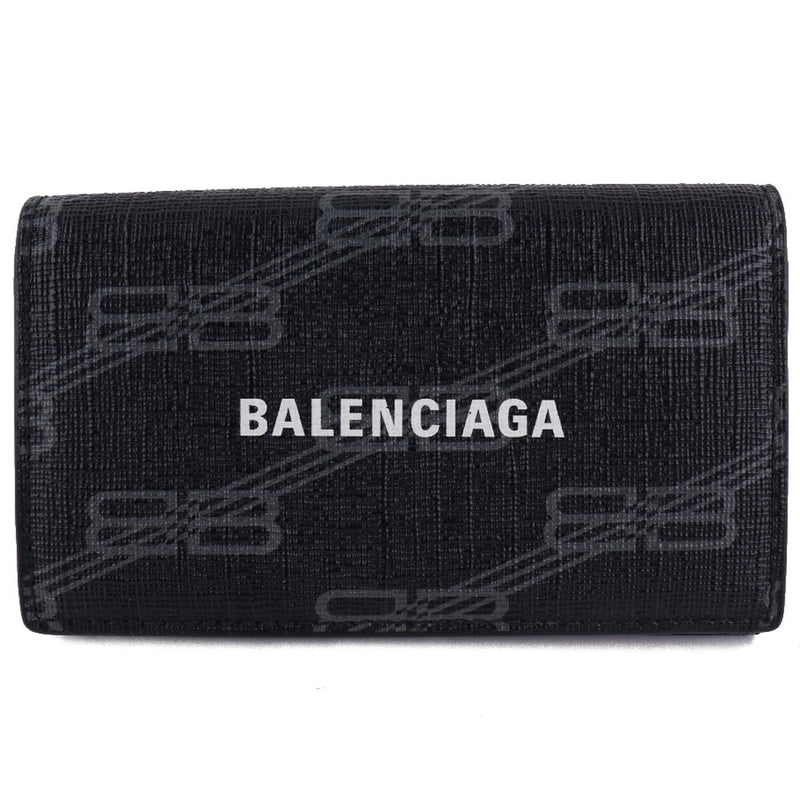 【BALENCIAGA】バレンシアガ
 BBモノグラム ロゴ 6連 レザー×PVC 黒 ユニセックス キーケース