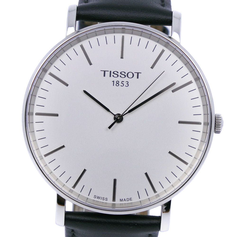 【TISSOT】ティソ, T-クラシック エブリタイム T1096101603100 ステンレススチール×レザー シルバー クオーツ アナログ表示  メンズ シルバー文字盤 腕時計, Aランク