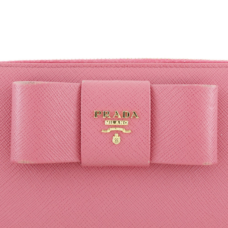 [PRADA] Prada Ribbon Motif Safiano Pink Ladies Long Wallet