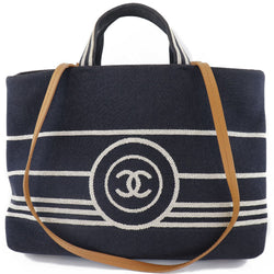 [CHANEL] Chanel 2WAY Shoulder Coco Mark A92240 Canvas x Leather Navy Blue Ladies Tote Bag