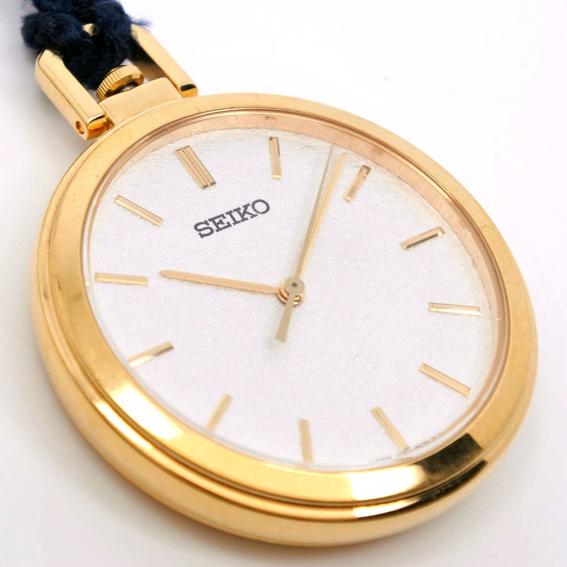 [SEIKO] SEIKO SWQQ002 골드 도금 금 쿼츠 아날로그 디스플레이 유니니스 섹스 흰색 다이얼 포켓 시계