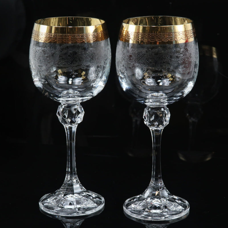 [BOHEMIA] Bohemia Wine Glass x 2 Gold Crystal_ Tableware A-Rank