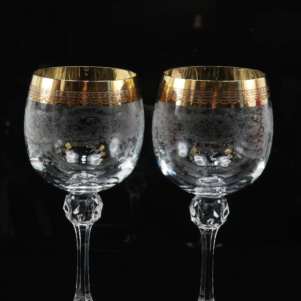 [BOHEMIA] Bohemia Wine Glass x 2 Gold Crystal_ Tableware A-Rank