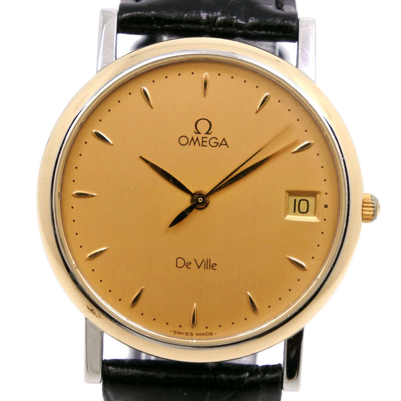 [Omega] Omega Devil/Devil Stainless Steel x Leather Black Quartz Analog Display Men's Gold Dial Watch