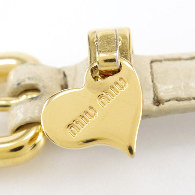 [MIUMIU] Miu Miu Heart Charm Leather x Gold Plated Beige Ladies Bracelet