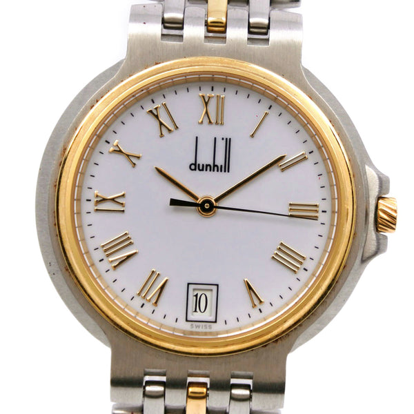 [Dunhill] Dunhill 
 Reloj de élite 
 Acero inoxidable x chapada de oro de cuarzo plateado pantalla analógica dial blanco