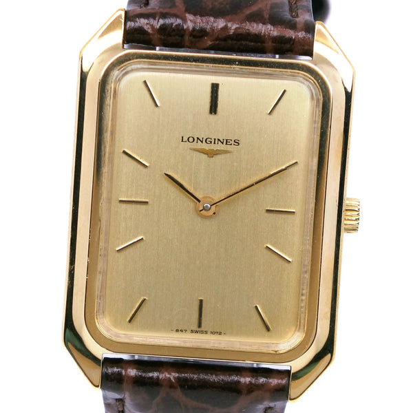 [Longines] Longines 
 watch 
 Cal.l847.4 Stainless steel x leather tea hand -rolled gold dial men