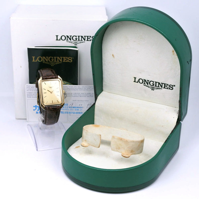 [Longines] Longines 
 watch 
 Cal.l847.4 Stainless steel x leather tea hand -rolled gold dial men