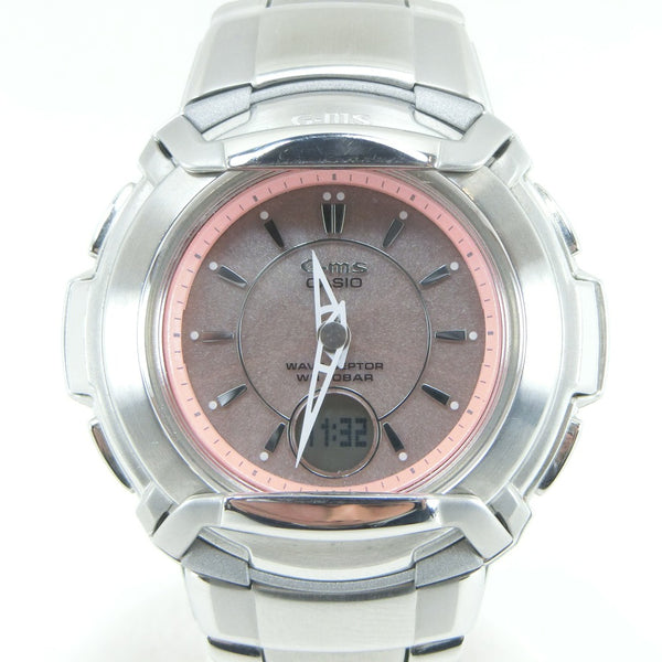 [CASIO] Casio BABY-G-MS MSG-1200D Stainless Steel Solar Radio Clock Anadisi Display Ladies Silver x Pink Dial Watch